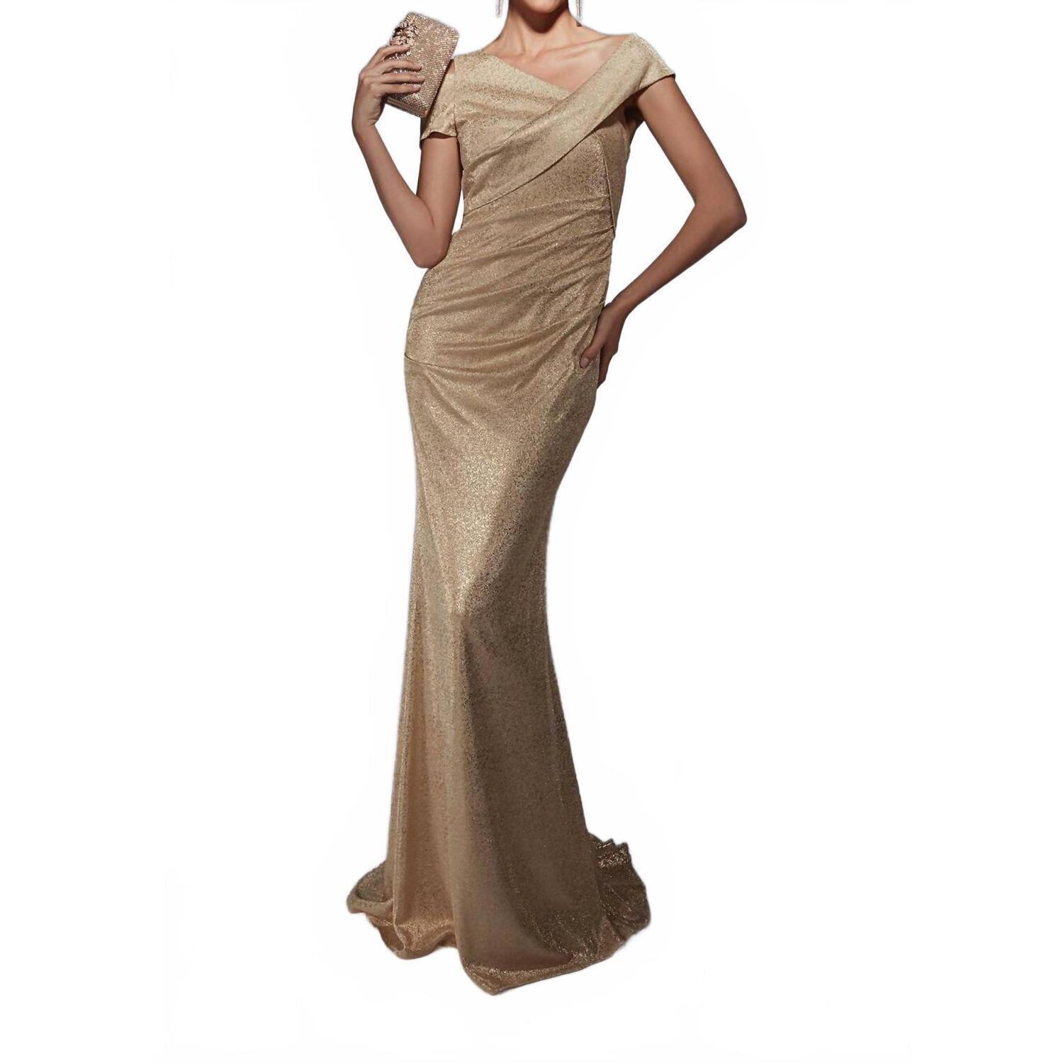 New Alyce Paris Asymmetric Neck Ruched Side Dress In Gold